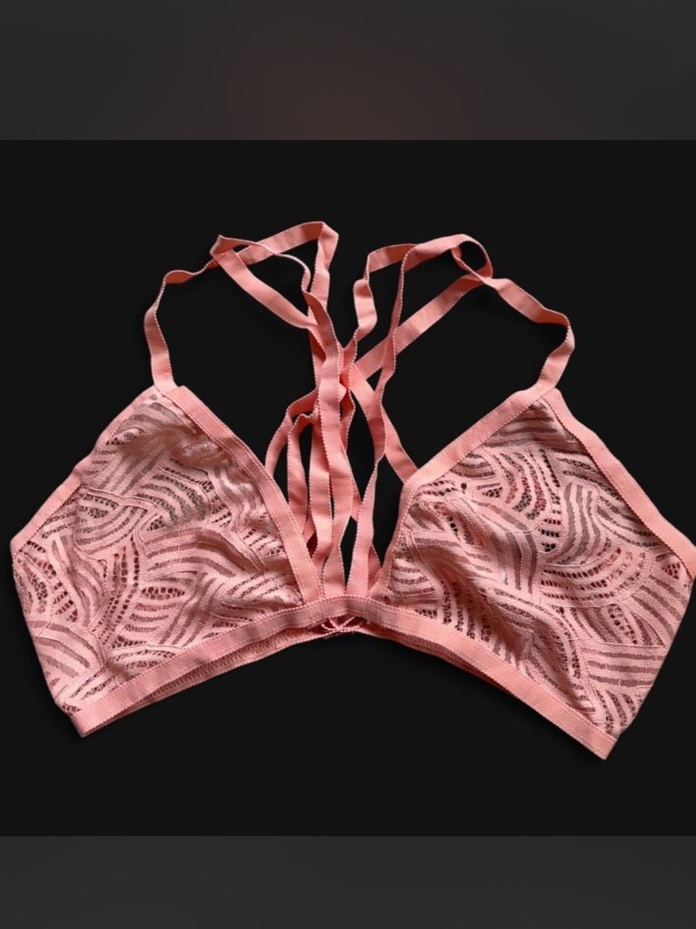 For Love & Lemons Strappy Peachy Pink Lace Bralette Small Lingerie Intimates
